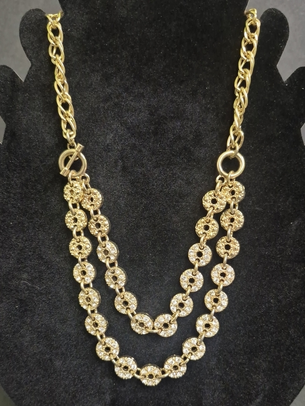 Gold Double-Strand Crystal Rhinestone Circle 17" In. Necklace - Women Jewelry
